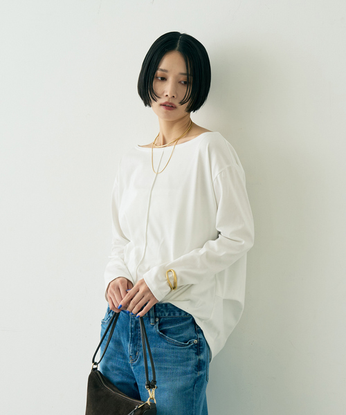 Rouge vif Anna(ルージュヴィフアンナ)の「綿ポリ天竺万能カットプルオーバー(Tシャツ/カットソー・レディース・ブラック/ホワイト・フリー)」の4枚目の写真