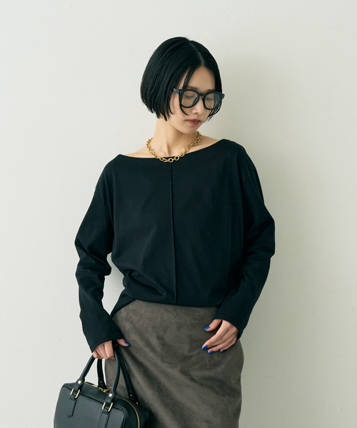 Rouge vif Anna(ルージュヴィフアンナ)の「綿ポリ天竺万能カットプルオーバー(Tシャツ/カットソー・レディース・ブラック/ホワイト・フリー)」の7枚目の写真