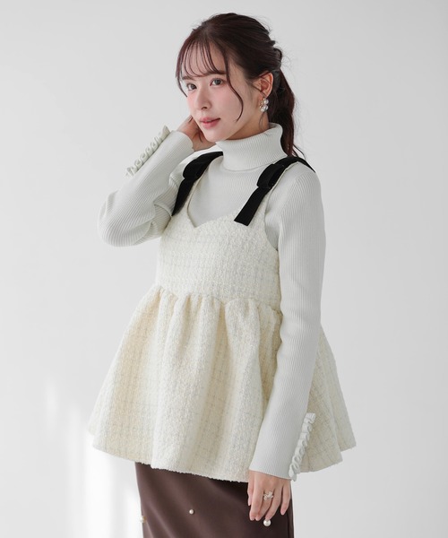Fit more（フィットモア）の「ショルダーベロアリボンツイードキャミトップス（その他トップス・レディース・ピンク/ブラック/アイボリー・FREE）」の5枚目の写真