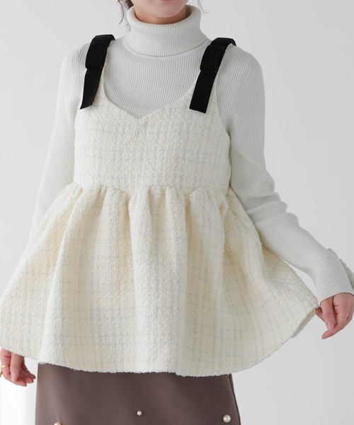 Fit more（フィットモア）の「ショルダーベロアリボンツイードキャミトップス（その他トップス・レディース・ピンク/ブラック/アイボリー・FREE）」の6枚目の写真