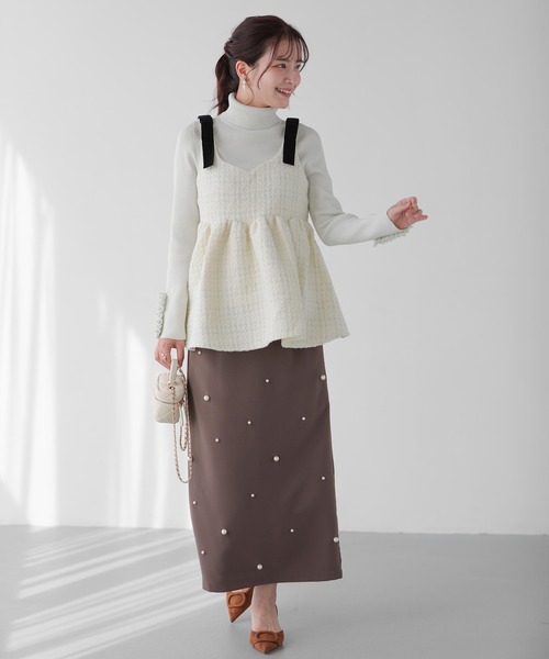 Fit more（フィットモア）の「ショルダーベロアリボンツイードキャミトップス（その他トップス・レディース・ピンク/ブラック/アイボリー・FREE）」の7枚目の写真