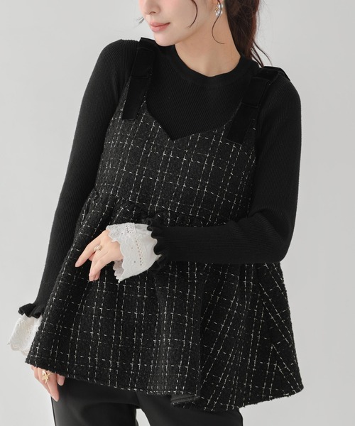 Fit more（フィットモア）の「ショルダーベロアリボンツイードキャミトップス（その他トップス・レディース・ピンク/ブラック/アイボリー・FREE）」の11枚目の写真