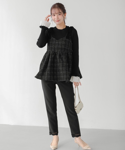 Fit more（フィットモア）の「ショルダーベロアリボンツイードキャミトップス（その他トップス・レディース・ピンク/ブラック/アイボリー・FREE）」の12枚目の写真