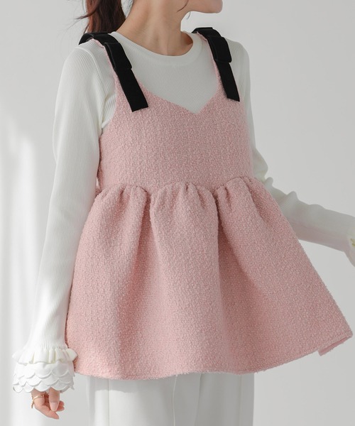 Fit more（フィットモア）の「ショルダーベロアリボンツイードキャミトップス（その他トップス・レディース・ピンク/ブラック/アイボリー・FREE）」の13枚目の写真