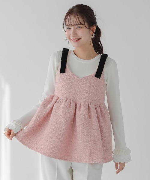 Fit more（フィットモア）の「ショルダーベロアリボンツイードキャミトップス（その他トップス・レディース・ピンク/ブラック/アイボリー・FREE）」の14枚目の写真