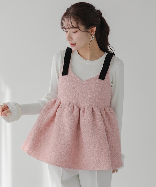 Fit more（フィットモア）の「ショルダーベロアリボンツイードキャミトップス（その他トップス・レディース・ピンク/ブラック/アイボリー・FREE）」の15枚目の写真