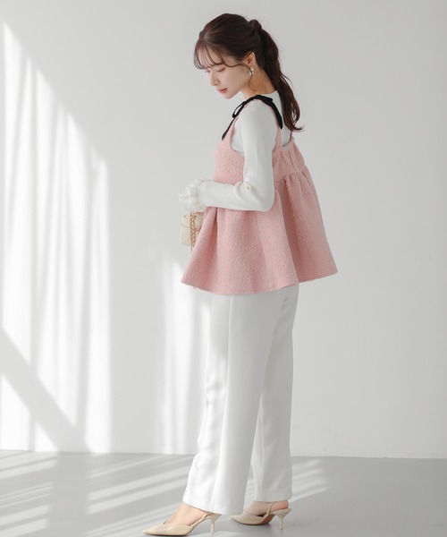 Fit more（フィットモア）の「ショルダーベロアリボンツイードキャミトップス（その他トップス・レディース・ピンク/ブラック/アイボリー・FREE）」の16枚目の写真