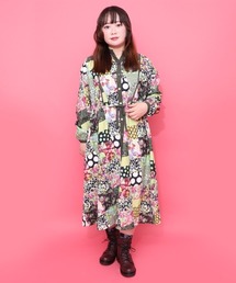 ScoLar | 153676：パッチワーク風総柄ドロスト前開きワンピース(ワンピース)