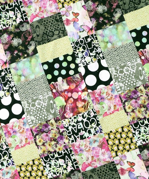 ScoLar（スカラー）の「153676：パッチワーク風総柄ドロスト前開きワンピース（ワンピース・レディース・ブラック/カーキ・M）」の6枚目の写真