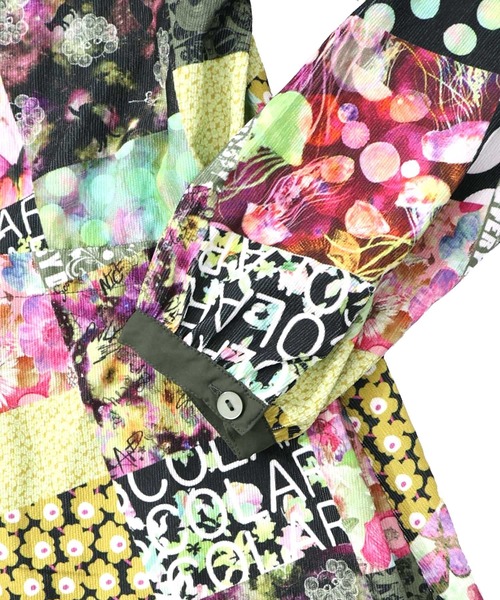 ScoLar（スカラー）の「153676：パッチワーク風総柄ドロスト前開きワンピース（ワンピース・レディース・ブラック/カーキ・M）」の9枚目の写真