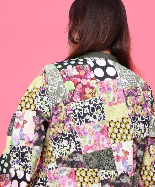 ScoLar（スカラー）の「153676：パッチワーク風総柄ドロスト前開きワンピース（ワンピース・レディース・ブラック/カーキ・M）」の18枚目の写真