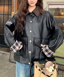 gossip！ロサンゼルス（ゴシップロサンゼルス）の「【25秋冬新作】レトロチェックカフスフェイクレザーブルゾン Y2K（ブルゾン）」