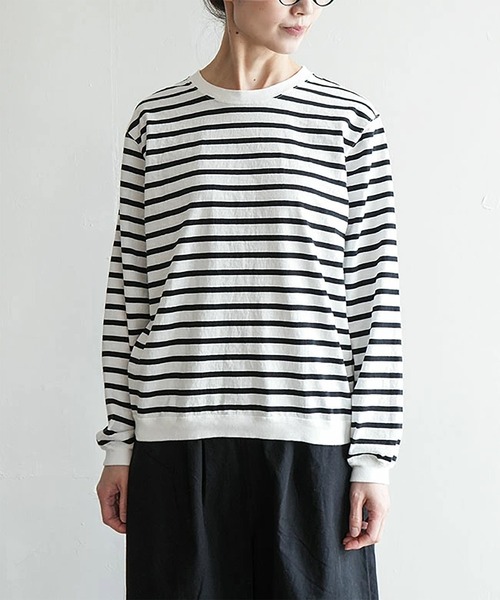 SOLAMONAT（ソラモナ）の「パフ天竺 ボーダーリブベーシックロンT（Tシャツ/カットソー・レディース・ブラック×ホワイト/グレー×ホワイト/ホワイト×ブラック/ホワイト×グレー・M）」の10枚目の写真