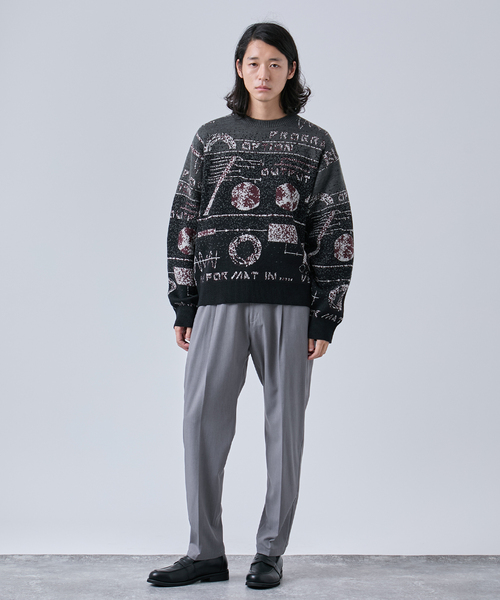 B.C STOCK(ベーセーストック)の「LO-FI ジャガードクルーネックニット(ニット/セーター・メンズ・ベージュ/ブラック系その他/ネイビー・MEDIUM/LARGE)」の4枚目の写真