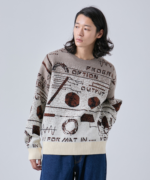 B.C STOCK(ベーセーストック)の「LO-FI ジャガードクルーネックニット(ニット/セーター・メンズ・ベージュ/ブラック系その他/ネイビー・MEDIUM/LARGE)」の9枚目の写真