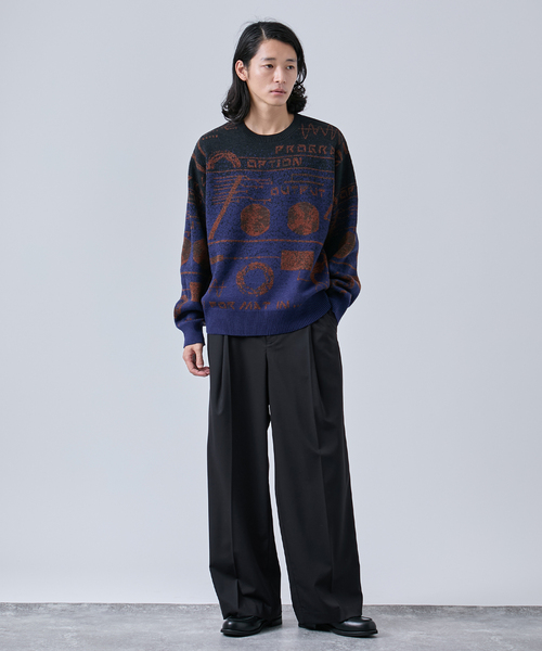 B.C STOCK(ベーセーストック)の「LO-FI ジャガードクルーネックニット(ニット/セーター・メンズ・ベージュ/ブラック系その他/ネイビー・MEDIUM/LARGE)」の12枚目の写真