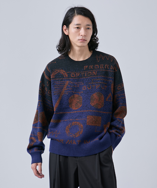 B.C STOCK(ベーセーストック)の「LO-FI ジャガードクルーネックニット(ニット/セーター・メンズ・ベージュ/ブラック系その他/ネイビー・MEDIUM/LARGE)」の13枚目の写真