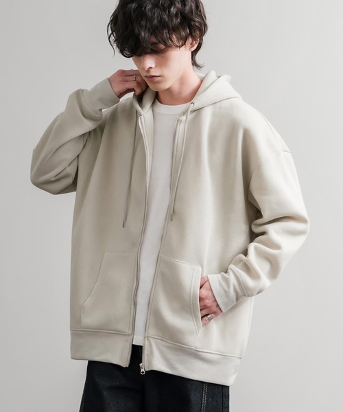 セール】オーバーサイズ裏起毛フルジップ綿タッチパーカー（パーカー