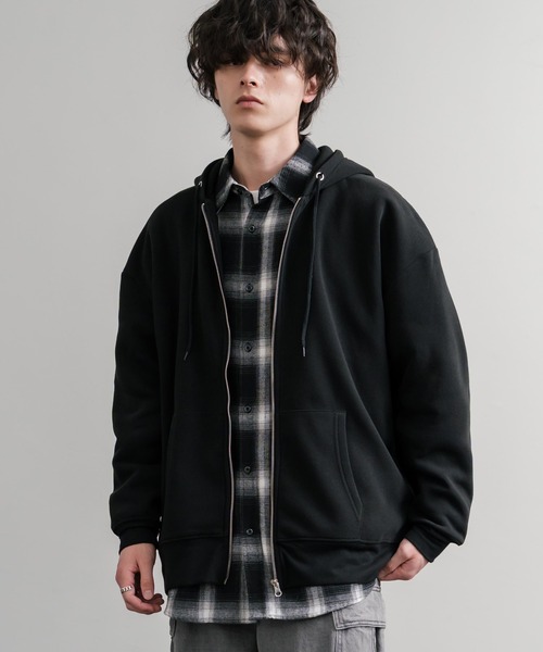 セール】オーバーサイズ裏起毛フルジップ綿タッチパーカー（パーカー