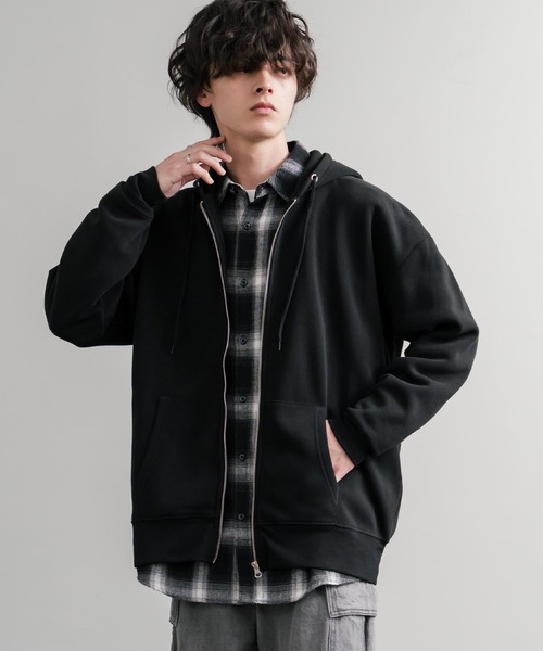 Rocky Monroe(ロッキーモンロー)の「オーバーサイズ裏起毛フルジップ綿タッチパーカー(パーカー・メンズ・グレイッシュベージュ/チャコール/オートミール/ブラック・M/L/XL)」の5枚目の写真