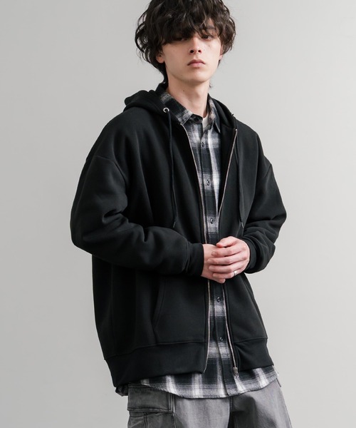 Rocky Monroe(ロッキーモンロー)の「オーバーサイズ裏起毛フルジップ綿タッチパーカー(パーカー・メンズ・グレイッシュベージュ/チャコール/オートミール/ブラック・M/L/XL)」の6枚目の写真