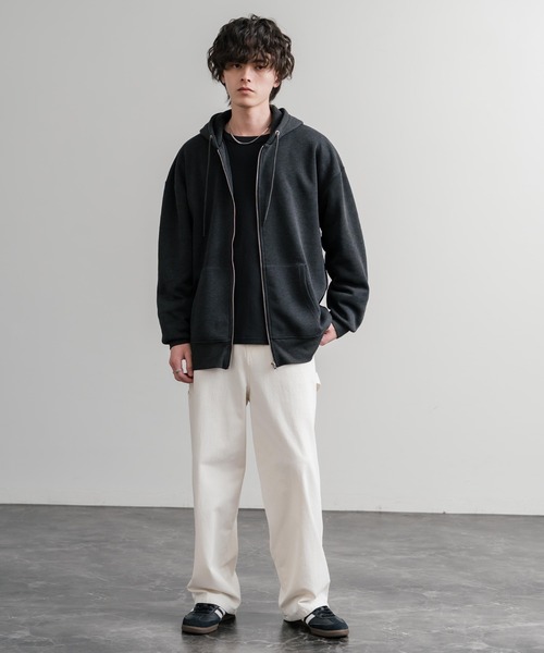 セール】オーバーサイズ裏起毛フルジップ綿タッチパーカー（パーカー
