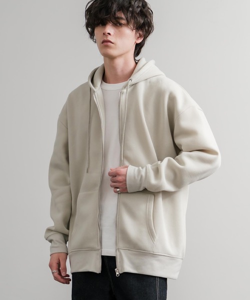 Rocky Monroe(ロッキーモンロー)の「オーバーサイズ裏起毛フルジップ綿タッチパーカー(パーカー・メンズ・グレイッシュベージュ/チャコール/オートミール/ブラック・M/L/XL)」の19枚目の写真