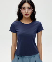 1993STUDIO（1993スタジオ）の「W UネッククロップスリムTシャツ_ネイビー（Tシャツ/カットソー）」