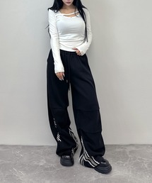 【裏起毛】レタリングロゴレース ワイドスウェットパンツ