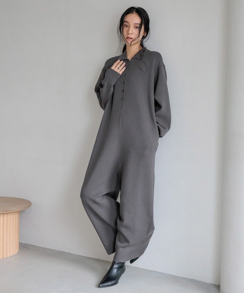 LOWRYS FARM（ローリーズファーム）の「ニットジャンプスーツ　606911（つなぎ/オールインワン・レディース・ブラック/グレー・FREE）」の4枚目の写真