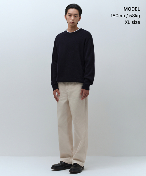 MUSINSA STANDARD（ムシンサスタンダード）の「[ビクトリアウール] ミニマルリブクルーネックニット [ネイビー]（ニット/セーター・メンズ・その他・SMALL/MEDIUM/LARGE/X-LARGE/XX-LARGE）」の2枚目の写真