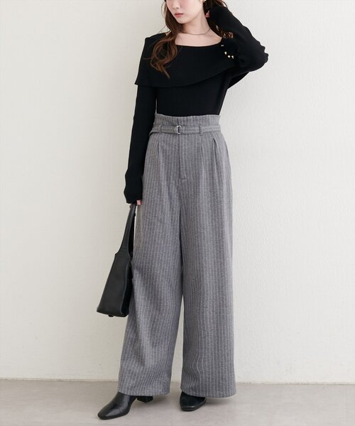 natural couture(ナチュラルクチュール)の「ベルト付きストレッチパンツ(その他パンツ・レディース・グレー/ブラック・SMALL/MEDIUM)」の1枚目の写真