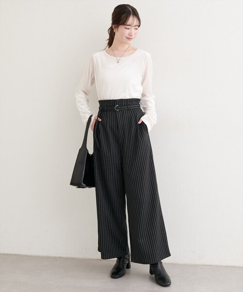 natural couture(ナチュラルクチュール)の「ベルト付きストレッチパンツ(その他パンツ・レディース・グレー/ブラック・SMALL/MEDIUM)」の3枚目の写真