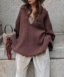 スキッパーポロデザインニット