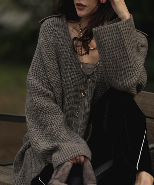 esutoreja（エストレジャ）の「スキッパーポロデザインニット（ニット/セーター・レディース・アイボリー/グレイッシュベージュ/ブラウン・FREE）」の5枚目の写真