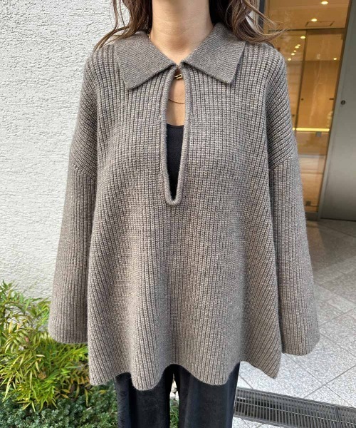 esutoreja（エストレジャ）の「スキッパーポロデザインニット（ニット/セーター・レディース・アイボリー/グレイッシュベージュ/ブラウン・FREE）」の14枚目の写真