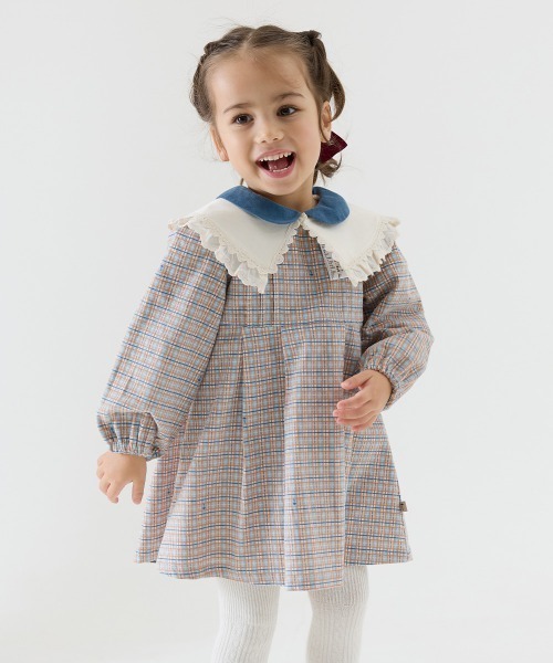 moimoln（モイモルン）の「チェック柄襟切替長袖ワンピース（ワンピース・キッズ・ブルー・90cm/110cm/120cm/130cm/100cm/80ｃｍ）」の10枚目の写真