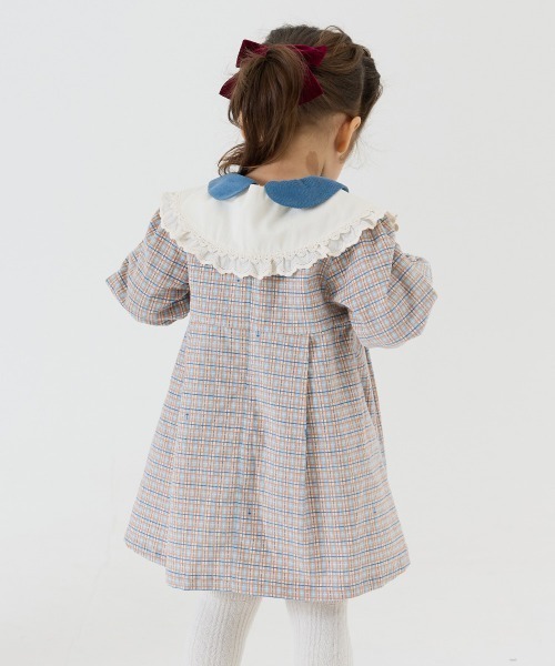 moimoln（モイモルン）の「チェック柄襟切替長袖ワンピース（ワンピース・キッズ・ブルー・90cm/110cm/120cm/130cm/100cm/80ｃｍ）」の11枚目の写真