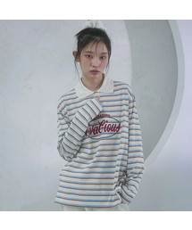 Amazing Stripe Rugby Long Tee BROWN