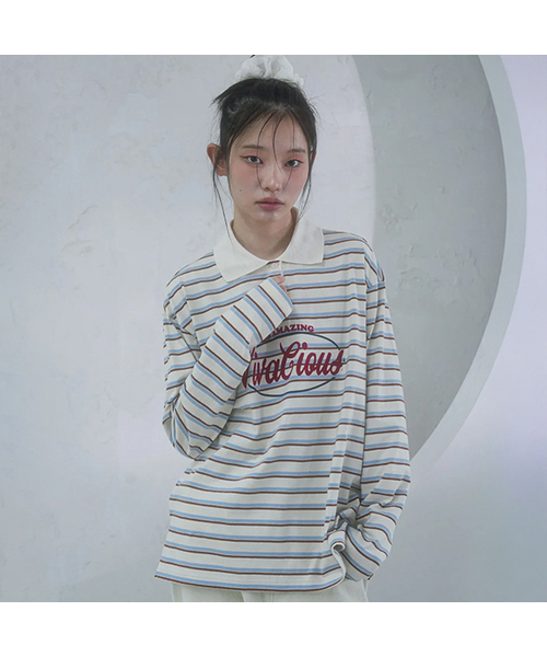 Vivacious(ビバシャス)の「Amazing Stripe Rugby Long Tee BROWN(Tシャツ/カットソー・レディース・ブラウン・SMALL/MEDIUM)」の1枚目の写真