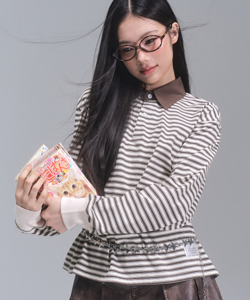 ZEROPLANET（ゼロプラネット）の「シドニー ストライプ カラー スウェットシャツ [アイボリー]（ポロシャツ・レディース・アイボリー・FREE）」の2枚目の写真