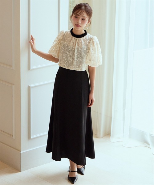 ベロアトリミングブラウス×ドレス（ドレス）｜AND COUTURE（アンド