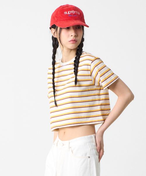 UNKNOWN PLANET(アンノウンプラネット)の「ストライプクロップTシャツイエロー(Tシャツ/カットソー・レディース・その他・FREE)」の1枚目の写真