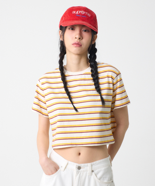 UNKNOWN PLANET(アンノウンプラネット)の「ストライプクロップTシャツイエロー(Tシャツ/カットソー・レディース・その他・FREE)」の2枚目の写真