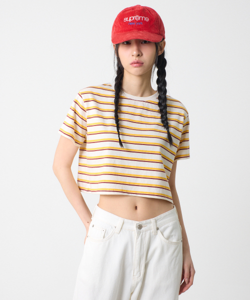 UNKNOWN PLANET(アンノウンプラネット)の「ストライプクロップTシャツイエロー(Tシャツ/カットソー・レディース・その他・FREE)」の5枚目の写真