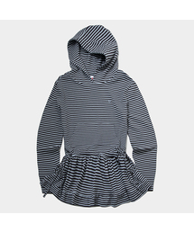 SOME PLACE（サムプレイス）の「ラッフルレイヤードストライプフリルロングスリーブレスフードTシャツ_2COLOR（ワンピース）」