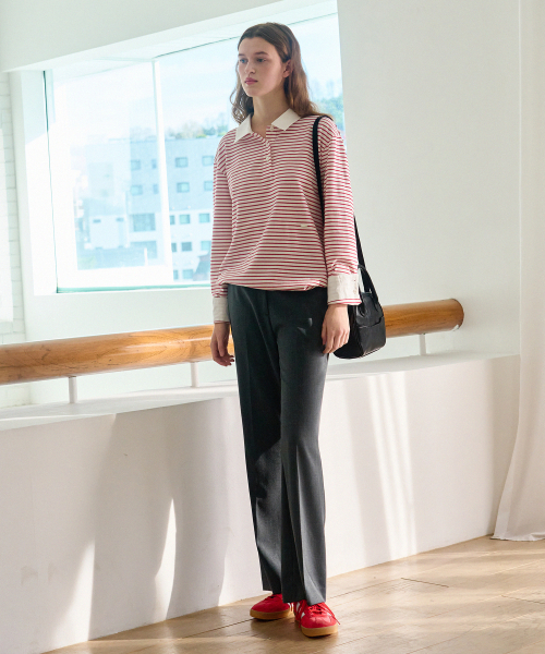 DRAWFIT WOMEN（ドローフィットウーマン）の「ストライプカラー ストリングTシャツ [グレー]（ポロシャツ・レディース・その他・SMALL/MEDIUM）」の5枚目の写真