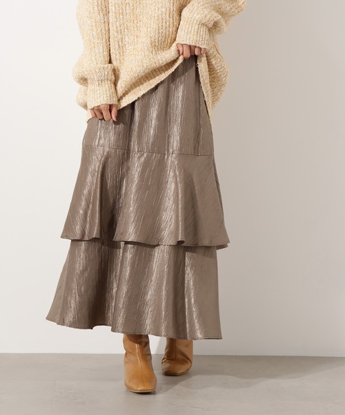 N.（N. Natural Beauty Basic）（エヌエヌナチュラルビューティーベーシック）の「シャイニーティアードスカート（スカート・レディース・オフホワイト/カーキ/グレー・P/S/MEDIUM）」の3枚目の写真