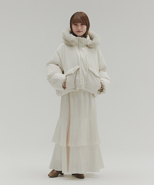 N.（N. Natural Beauty Basic）（エヌエヌナチュラルビューティーベーシック）の「シャイニーティアードスカート（スカート・レディース・オフホワイト/カーキ/グレー・P/S/MEDIUM）」の4枚目の写真