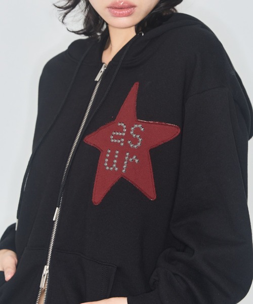 as you are(アズユーアー)の「◇ASYOUARE◇ブランド直輸入正規品/スター パッチ オーバーフィット フーディー ジップアップ STAR PATCH OVERFIT HOODIE ZIP-UP(パーカー・レディース・アイボリー/ブラック・S/M)」の8枚目の写真
